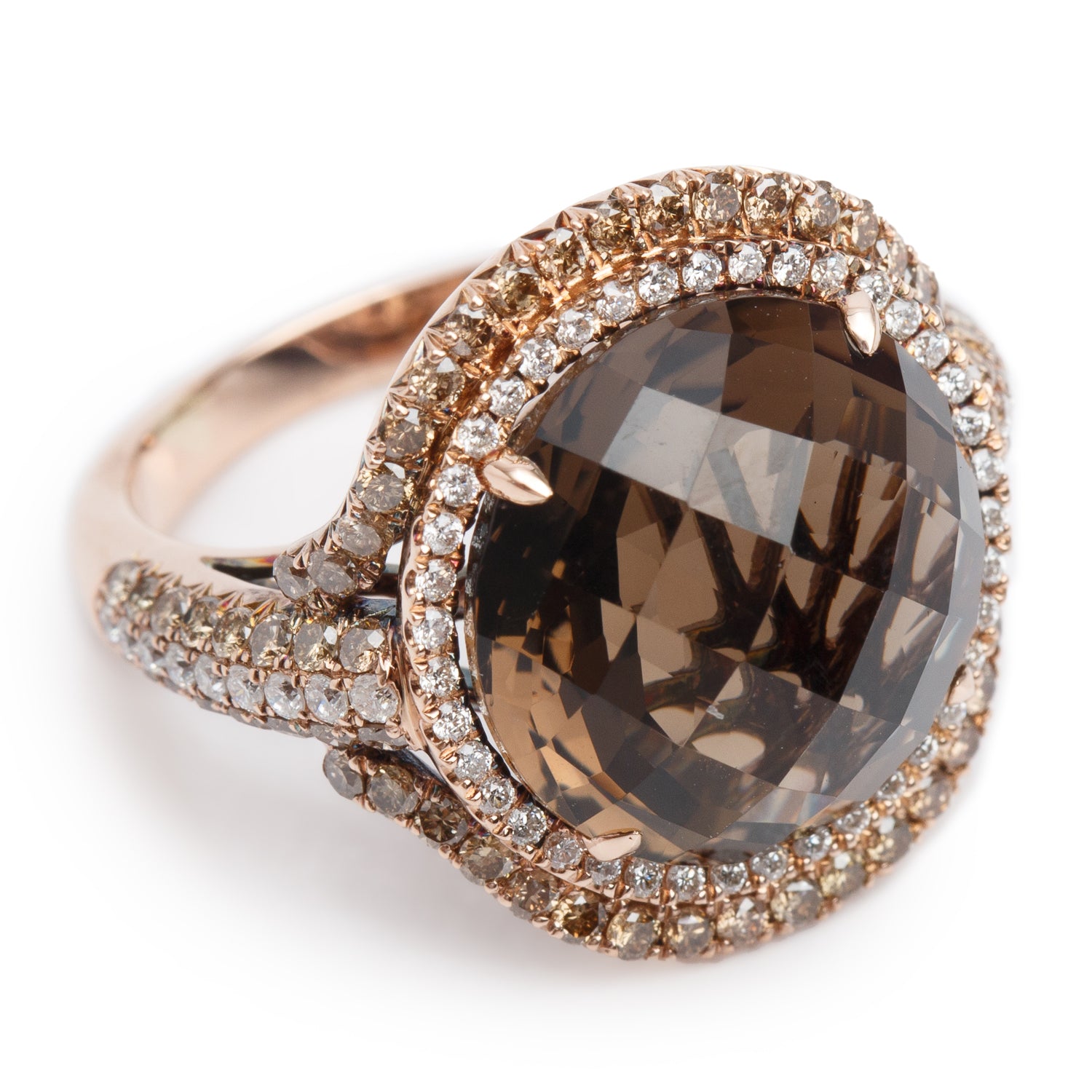 18k Rose Gold Smoky Quartz & Diamond Ring, Size 4
