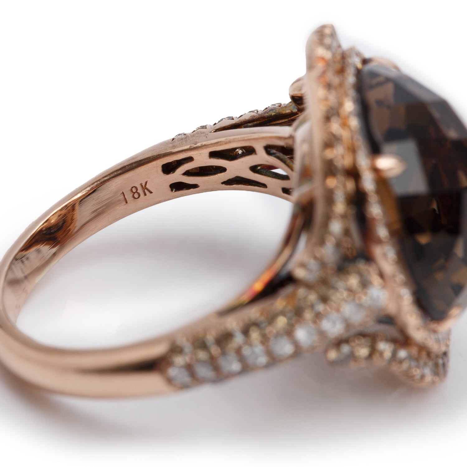 18k Rose Gold Smoky Quartz & Diamond Ring, Size 4