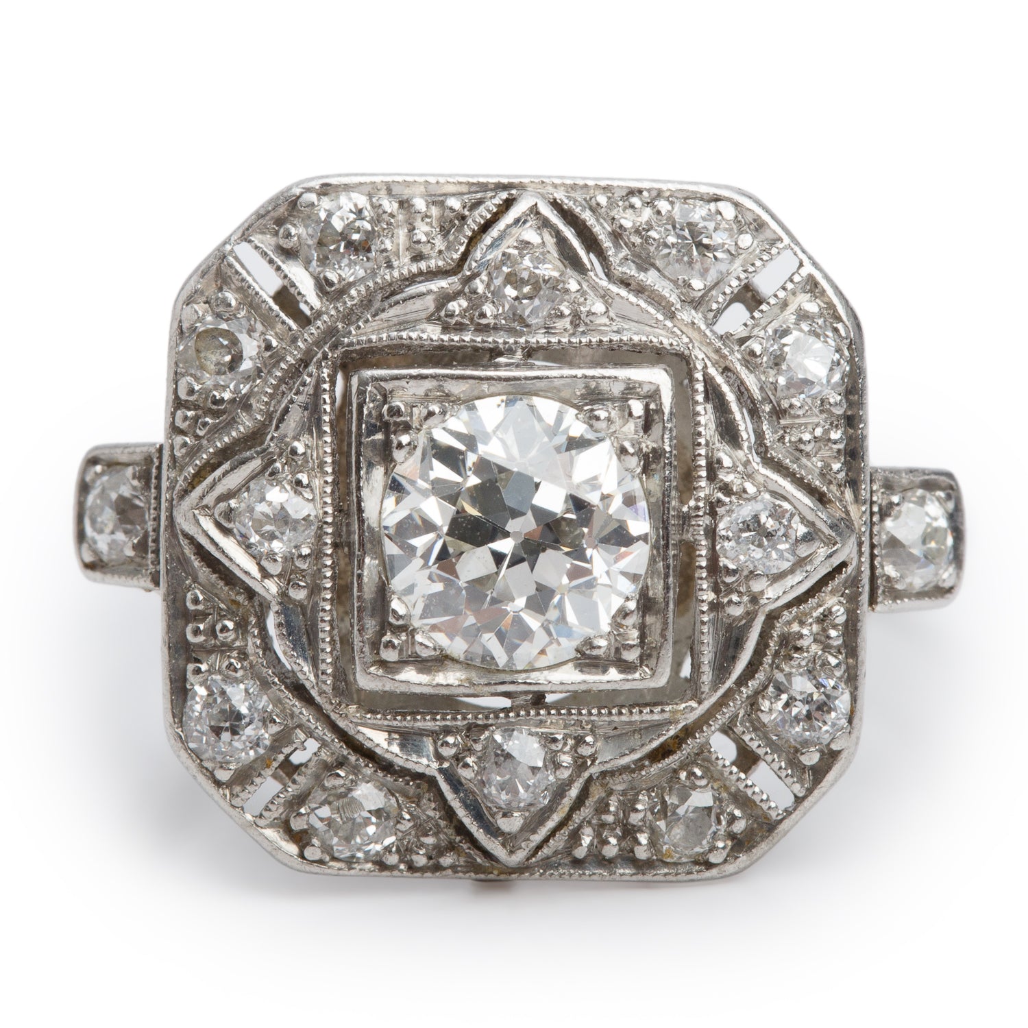 Antique Platinum Diamond Art Deco Ring, Size 6.25
