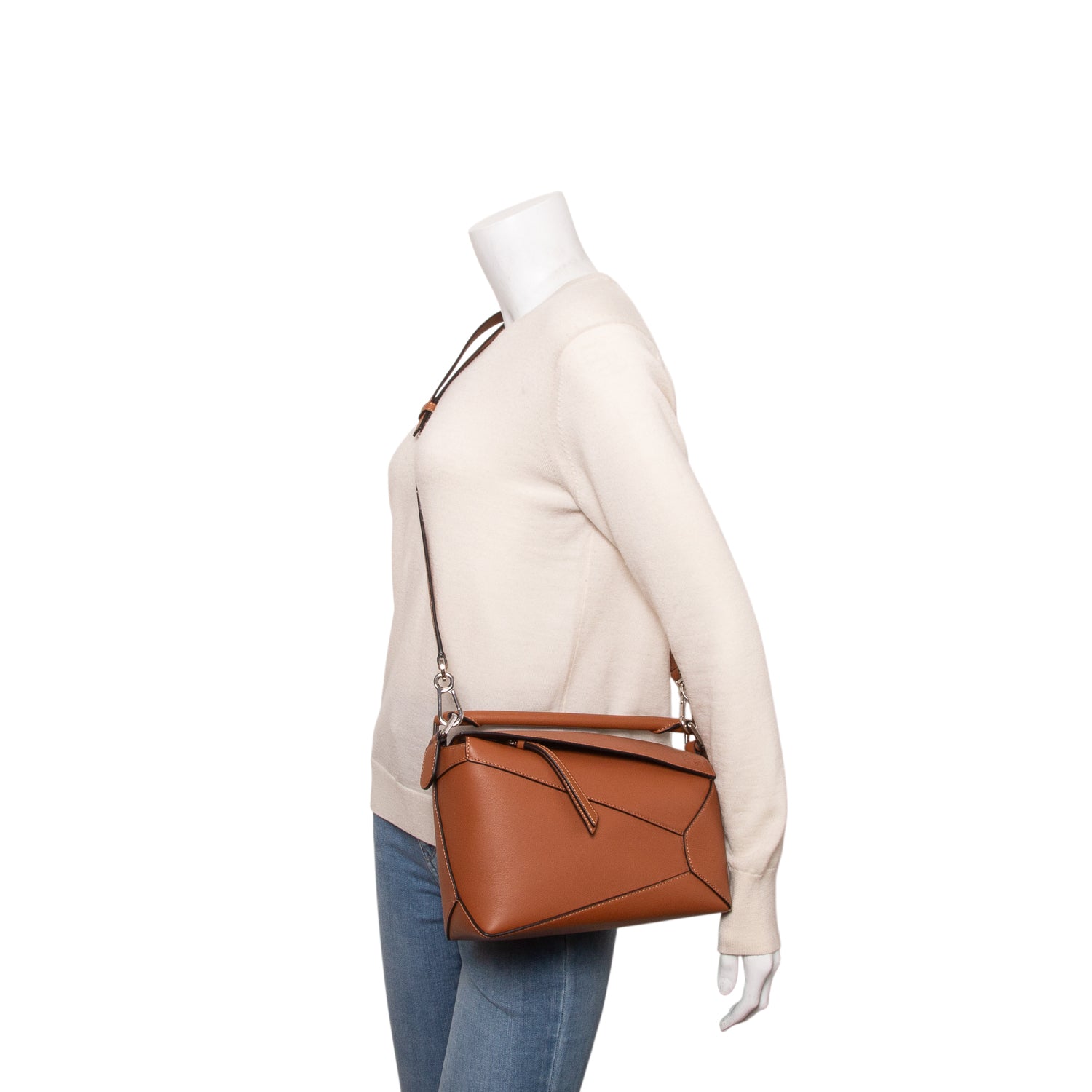 Loewe Brown Calfskin Leather Small Puzzle Edge Bag w/ Strap