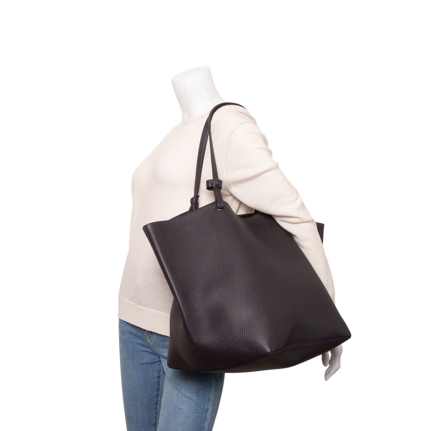 The Row Navy Grained Calfskin Leather XL Park Tote w/ Pouch