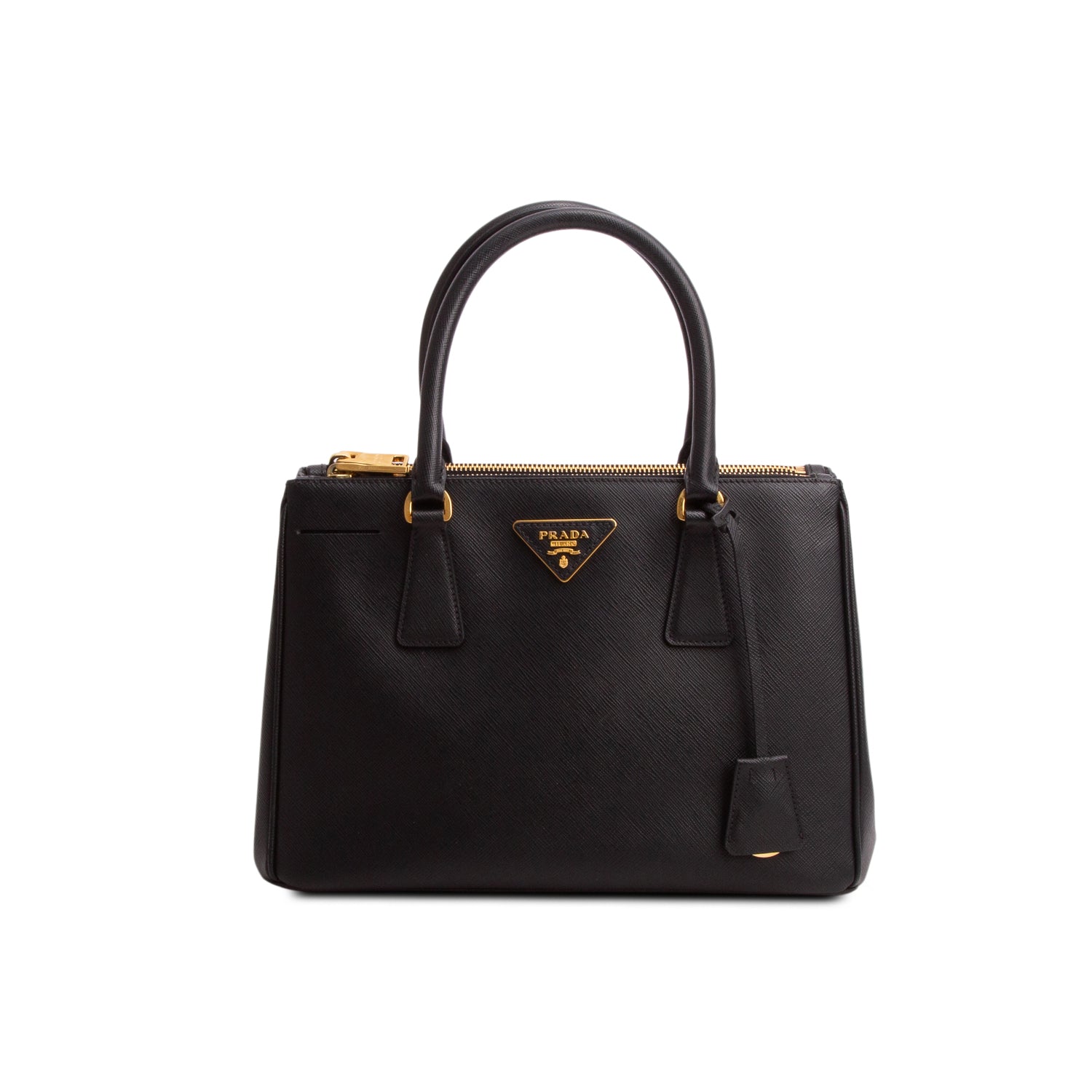 Prada Black Saffiano Lux Medium Double Zip Galleria Tote w/ Strap