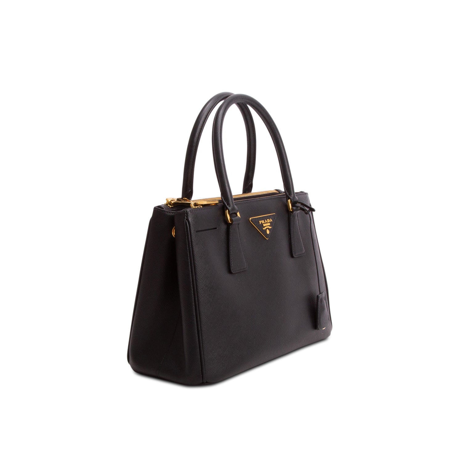 Prada Black Saffiano Lux Medium Double Zip Galleria Tote w/ Strap