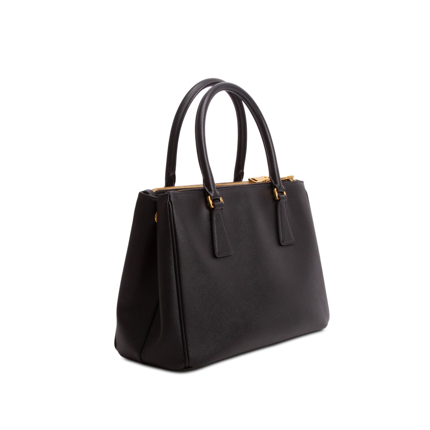 Prada Black Saffiano Lux Medium Double Zip Galleria Tote w/ Strap