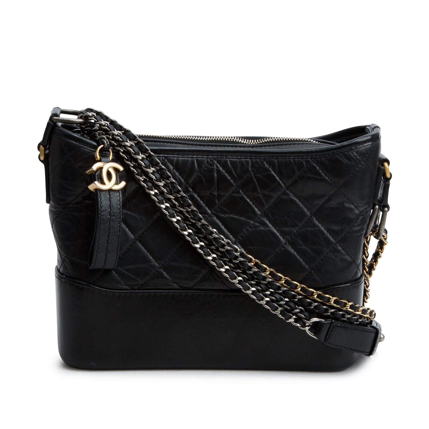Chanel Black Aged Calfskin Leather Small Gabrielle Hobo