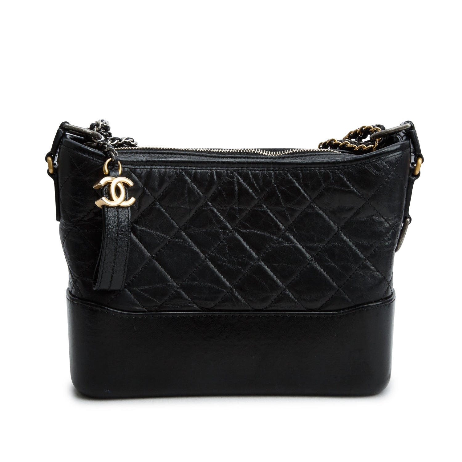 Chanel Black Aged Calfskin Leather Small Gabrielle Hobo