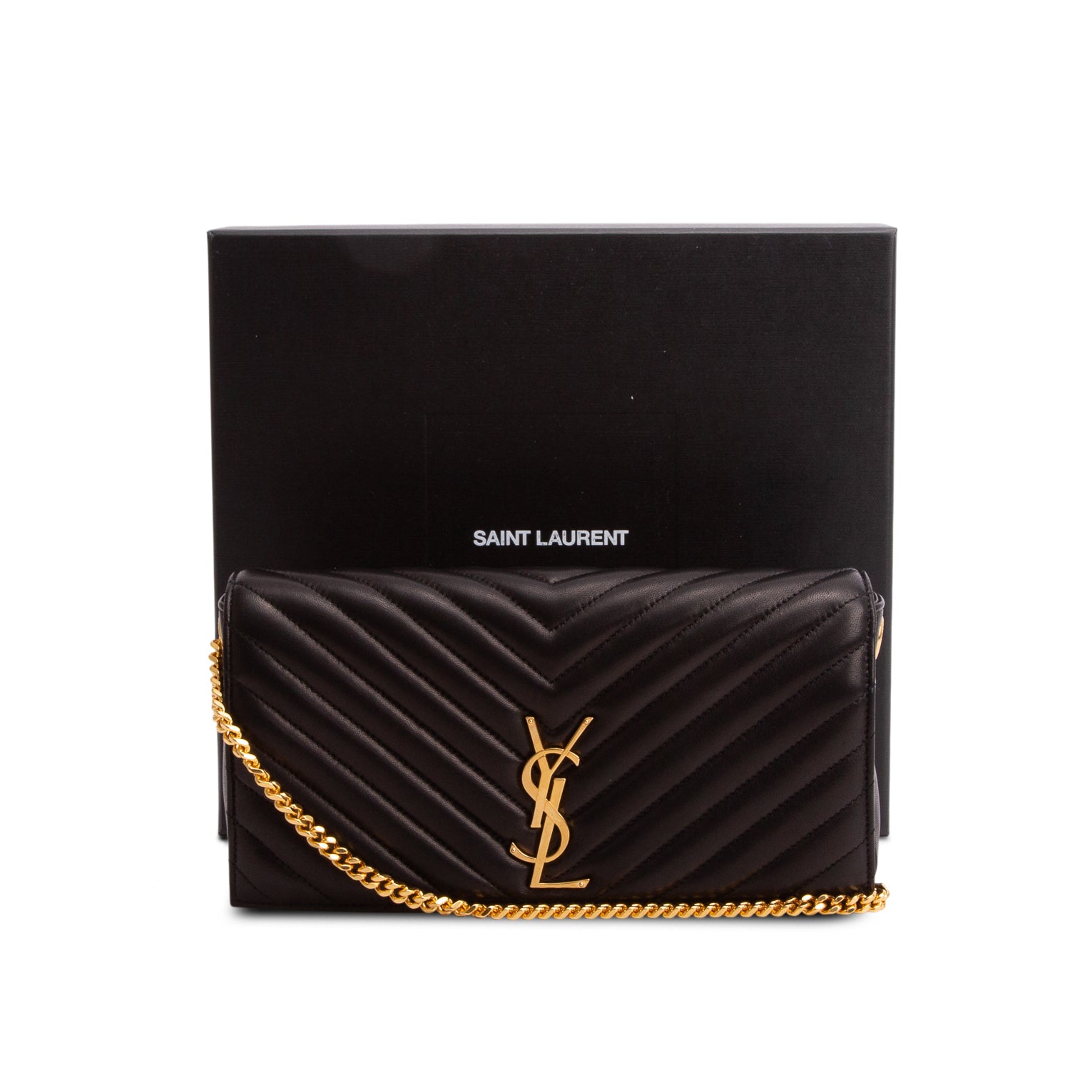 Saint Laurent 2021 Black Lambskin Matelasse Kate 99 Clutch w/ Box & Strap