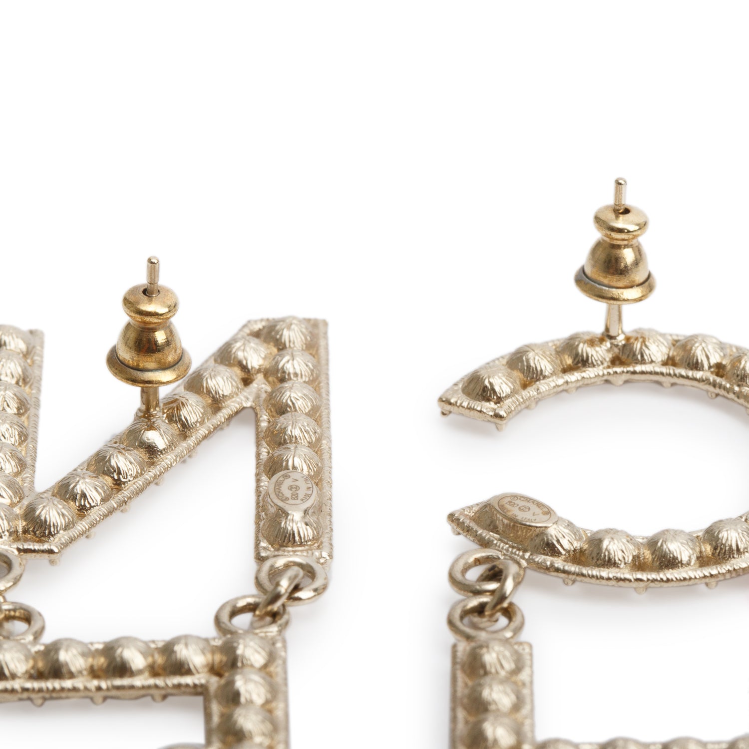 Chanel 2020 Gold Plated Strass 'CHA-NEL' Drop Earrings w/ Box