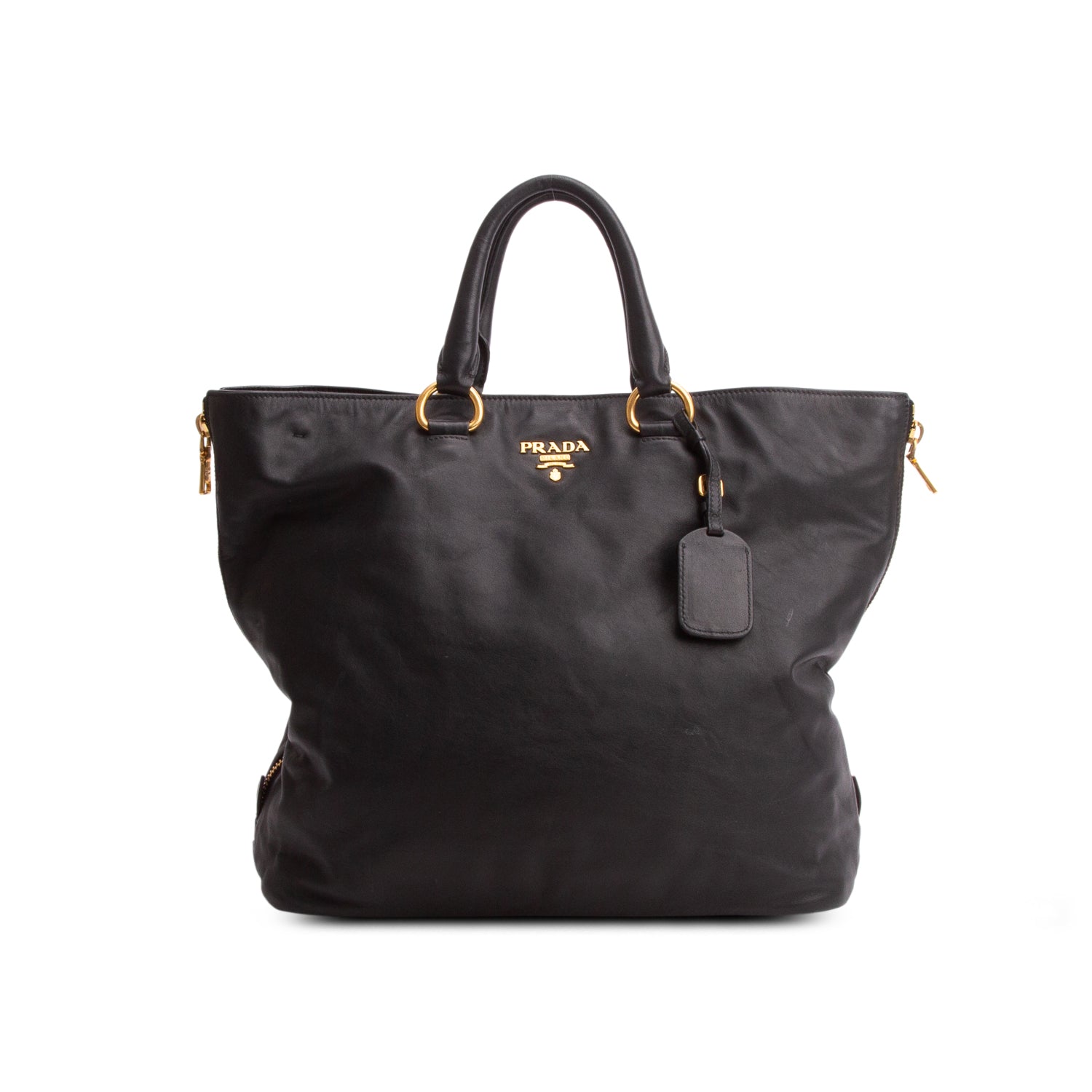 Prada Black Soft Calfskin Side Zip Tote w/ Strap