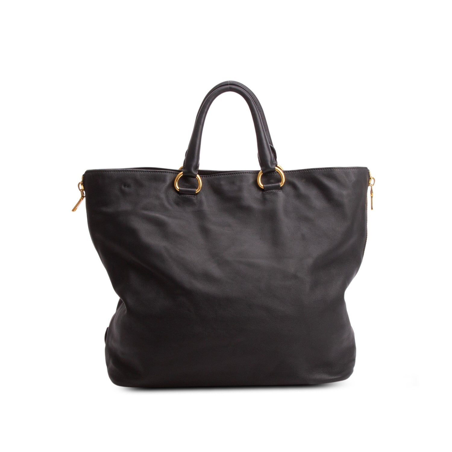 Prada Black Soft Calfskin Side Zip Tote w/ Strap