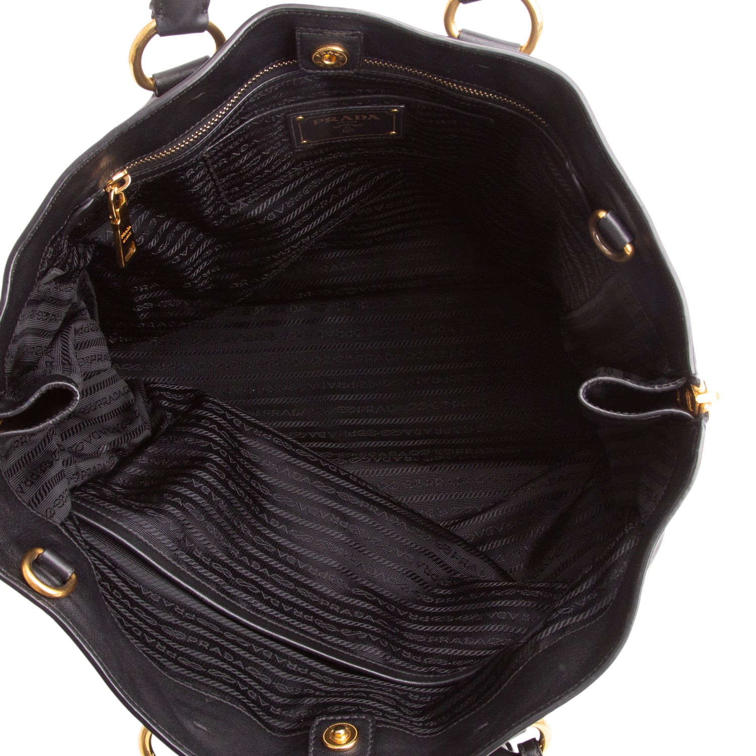 Prada Black Soft Calfskin Side Zip Tote w/ Strap