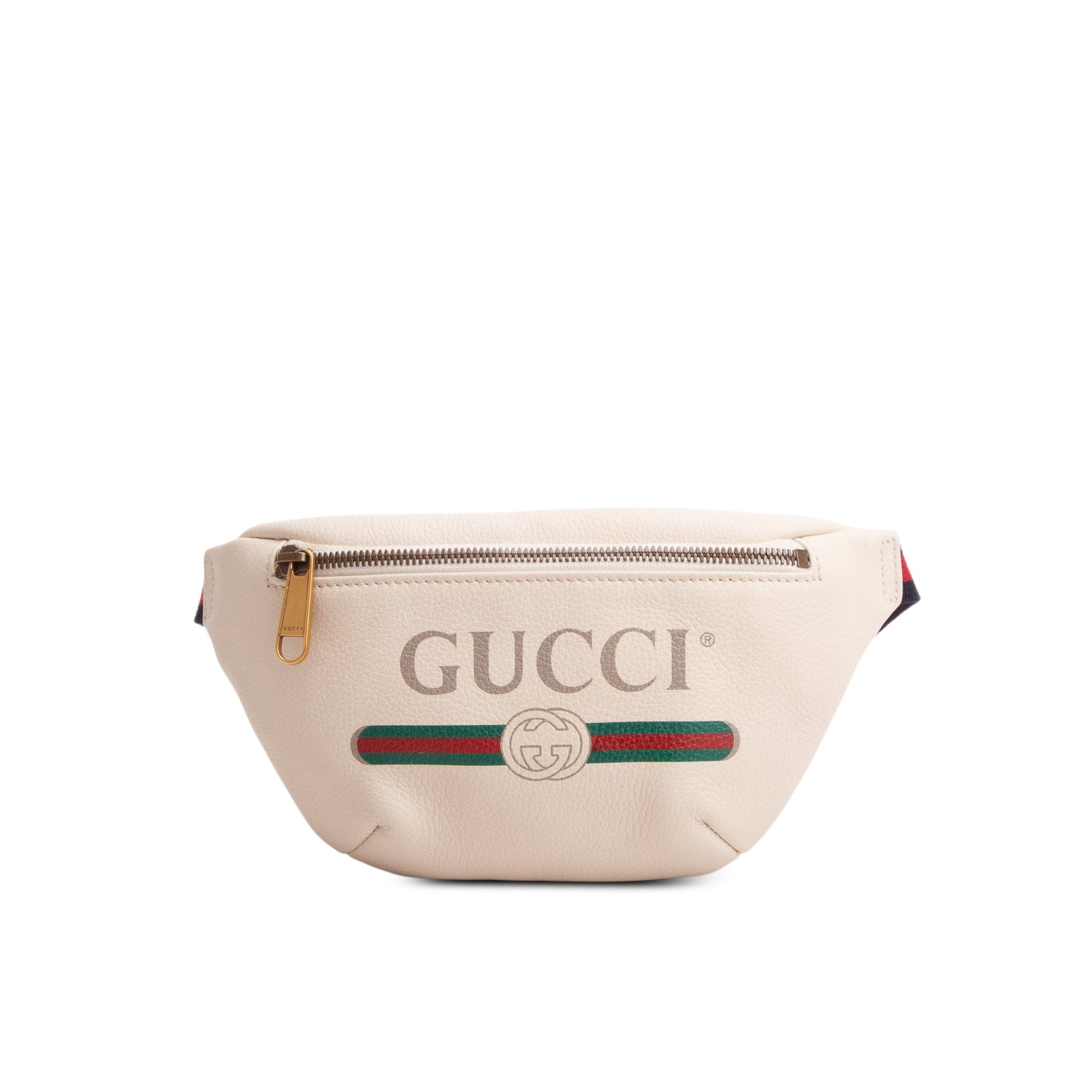 Gucci Cream Calfskin Leather Logo Print Small Belt Bag w/ Box