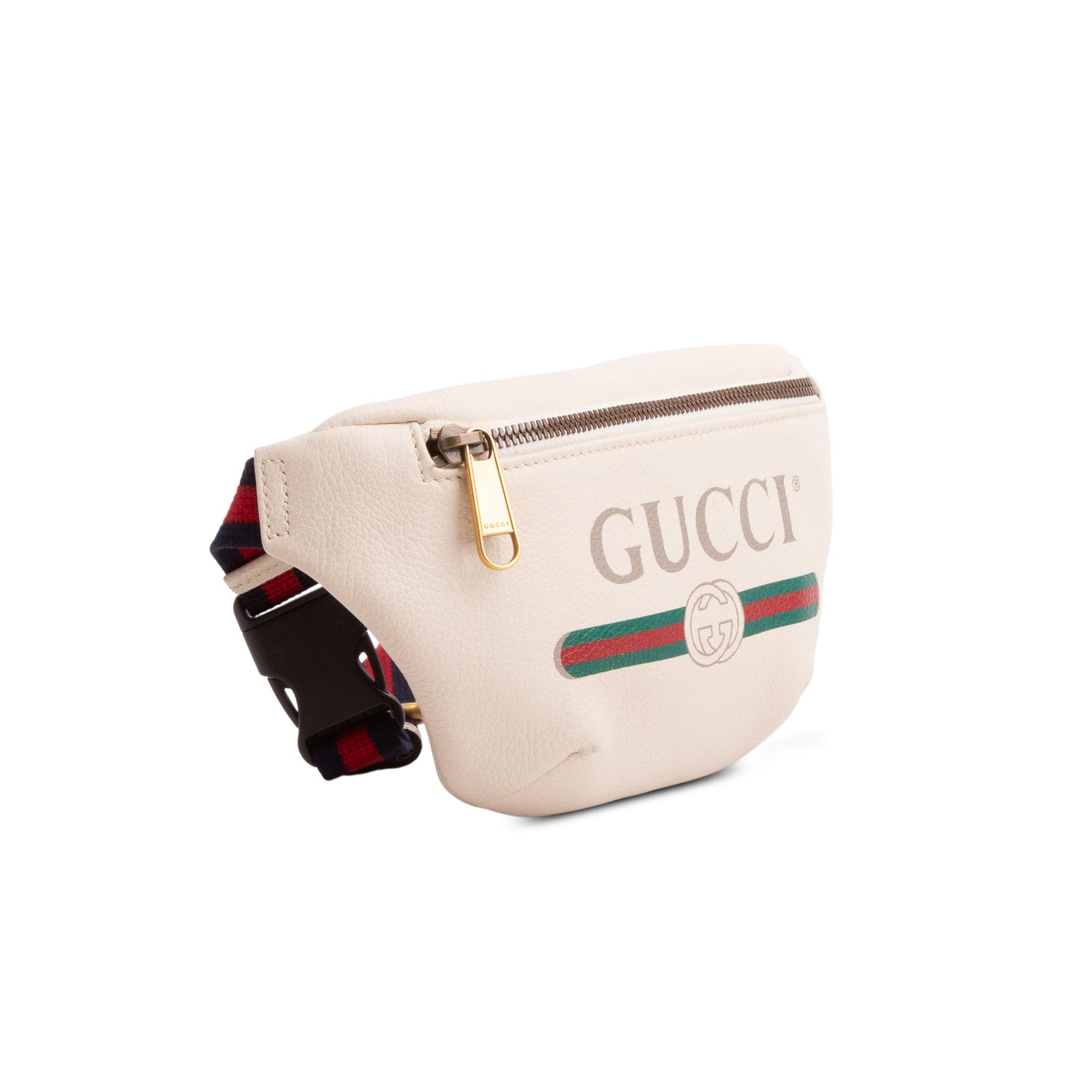 Gucci Cream Calfskin Leather Logo Print Small Belt Bag w/ Box