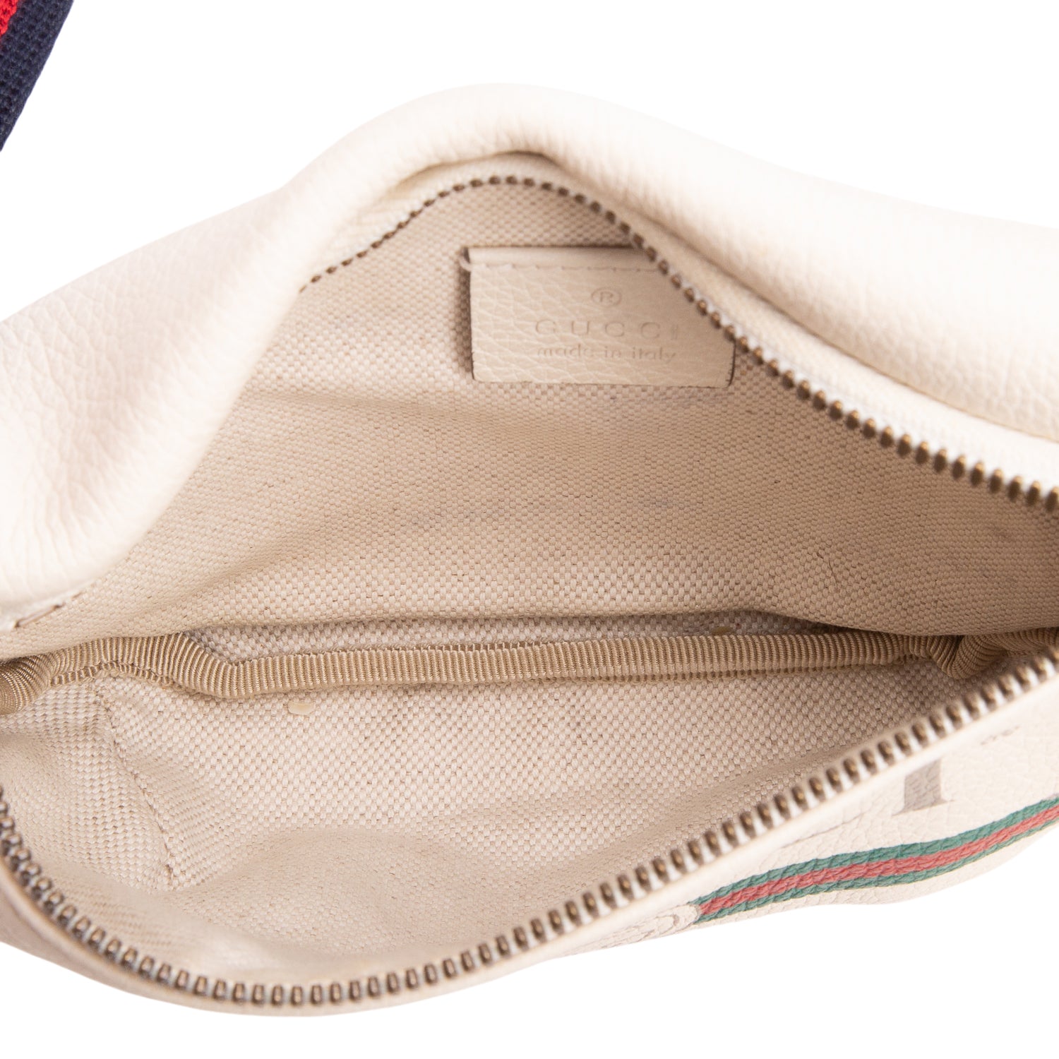 Gucci Cream Calfskin Leather Logo Print Small Belt Bag w/ Box