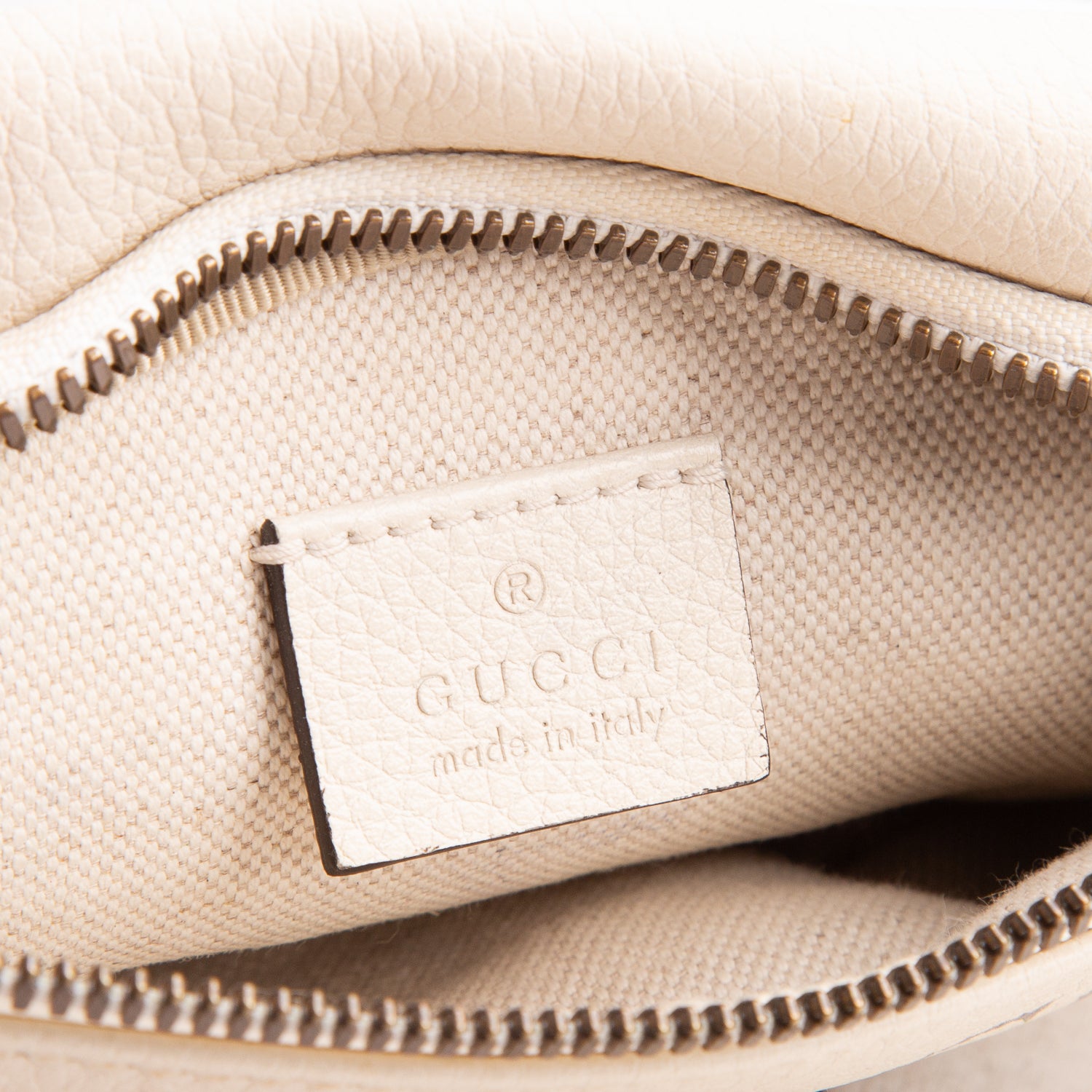 Gucci Cream Calfskin Leather Logo Print Small Belt Bag w/ Box