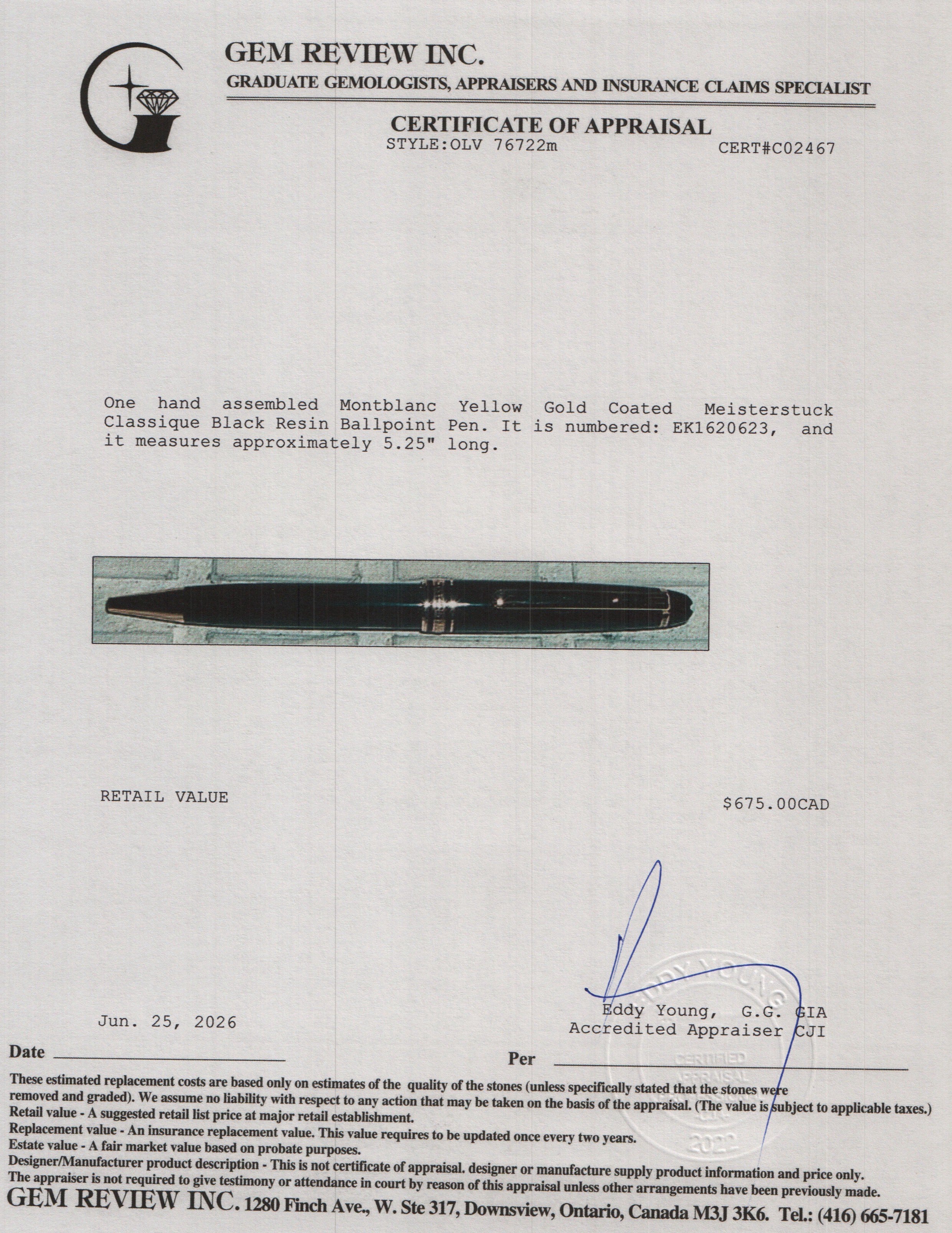 Montblanc Yellow Gold Coated Meisterstuck Classique Black Resin Ballpoint Pen w/ Box