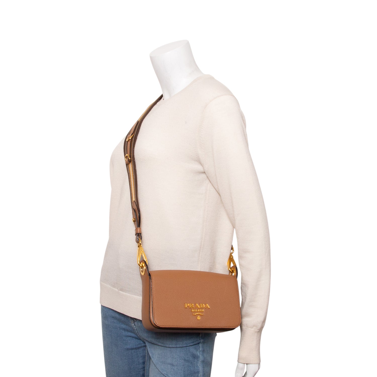 Prada Brown Vitello Daino Flap Crossbody