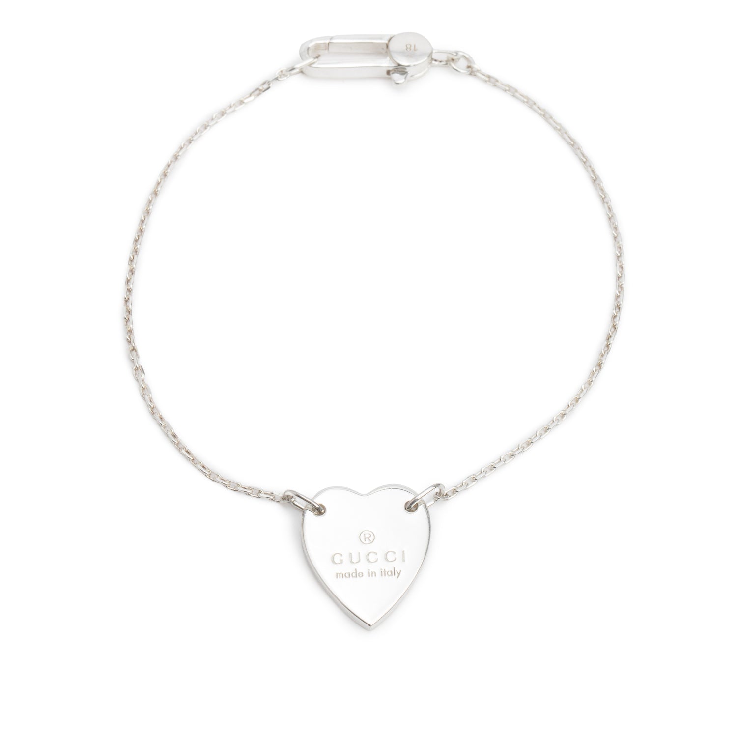 Gucci Sterling Silver Trademark Heart Bracelet, Size 18