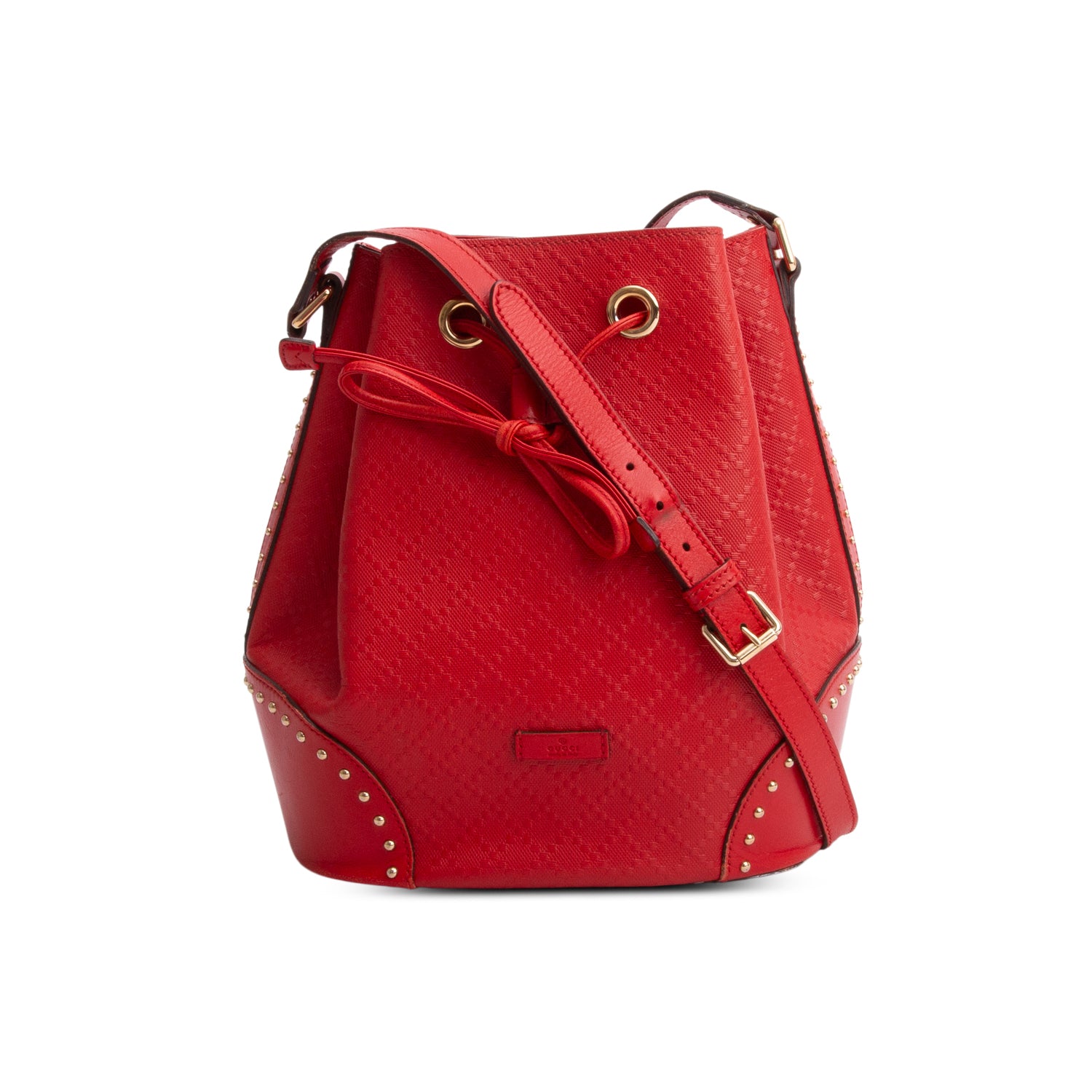 Gucci Red Hilary Lux Diamante Studded Medium Bucket Bag