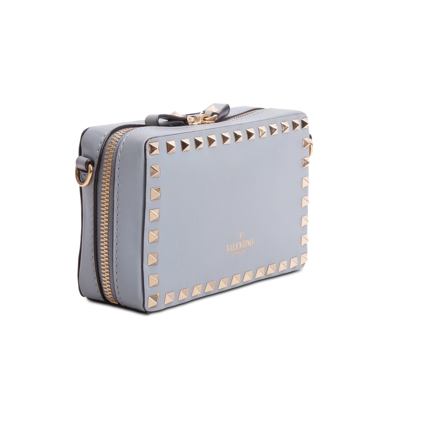 Valentino Blue Calfskin Rockstud Camera Crossbody Bag