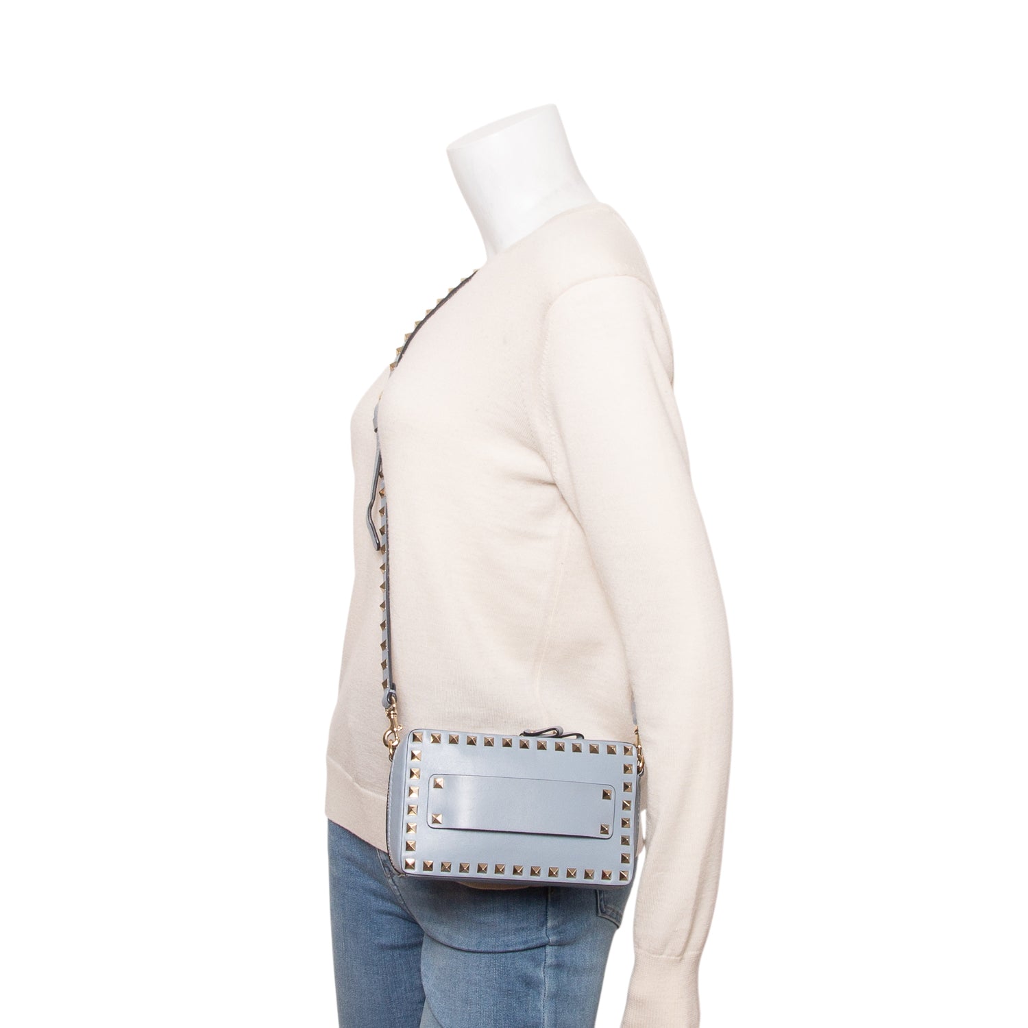 Valentino Blue Calfskin Rockstud Camera Crossbody Bag