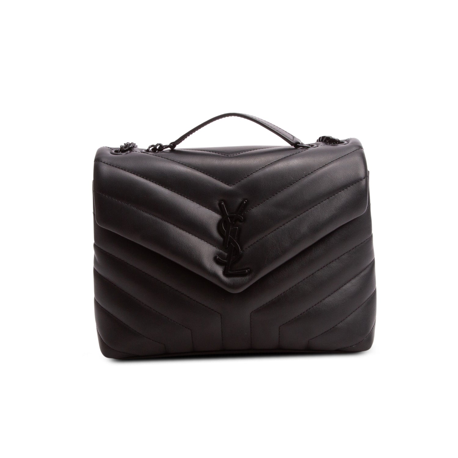 Saint Laurent 2021 Black Calfskin Y Quilted Monogram Small Loulou Chain Satchel