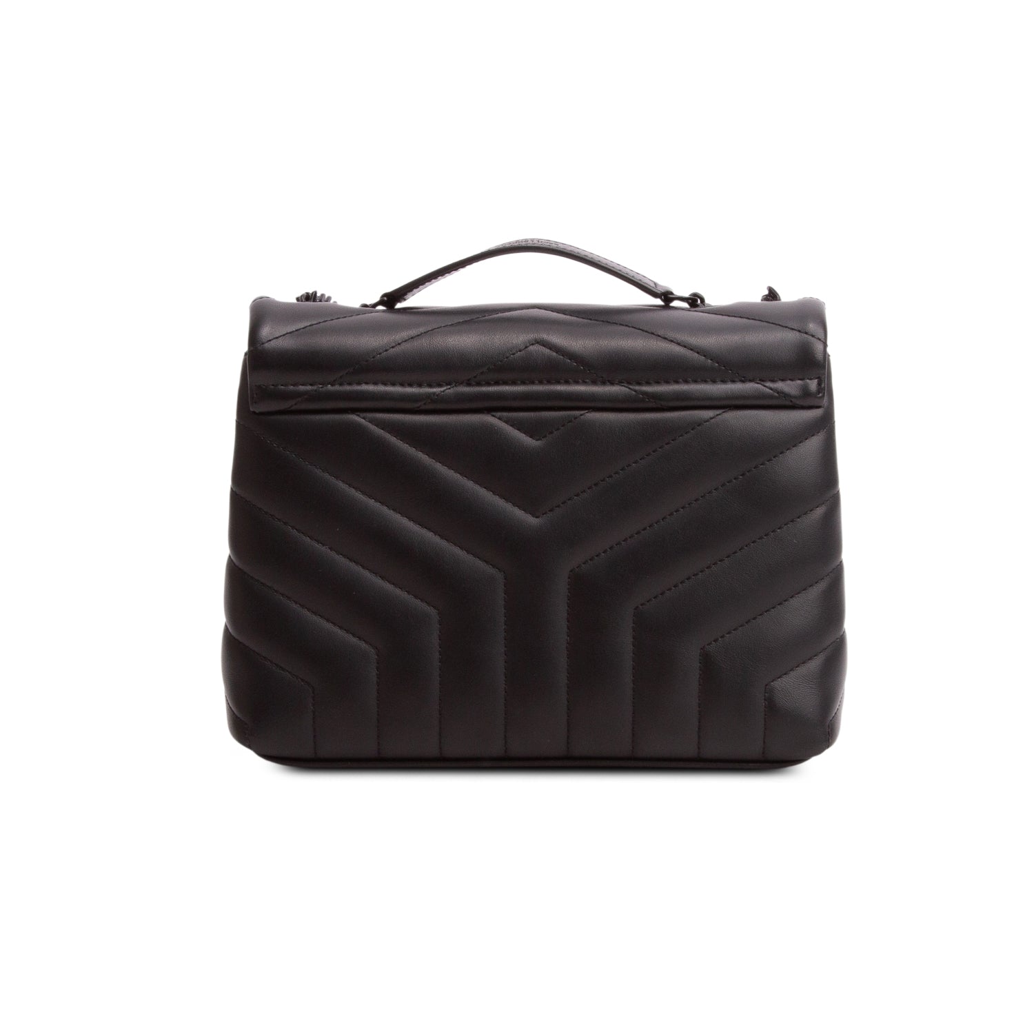 Saint Laurent 2021 Black Calfskin Y Quilted Monogram Small Loulou Chain Satchel