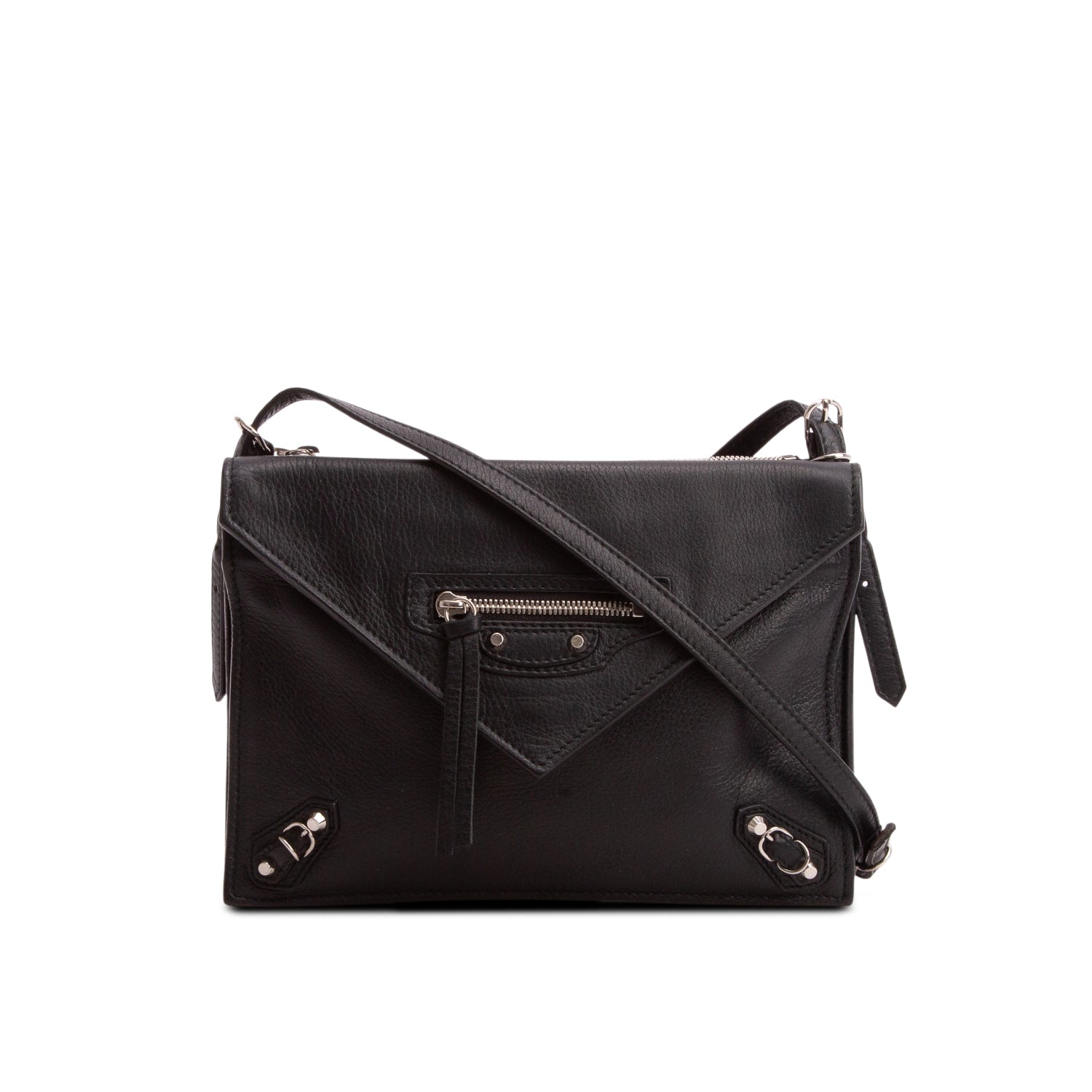 Balenciaga Black Lambskin Papier XS Triple Zip Crossbody Bag