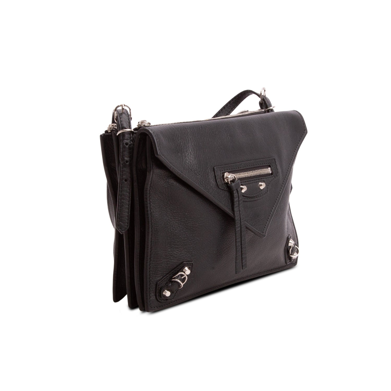 Balenciaga Black Lambskin Papier XS Triple Zip Crossbody Bag