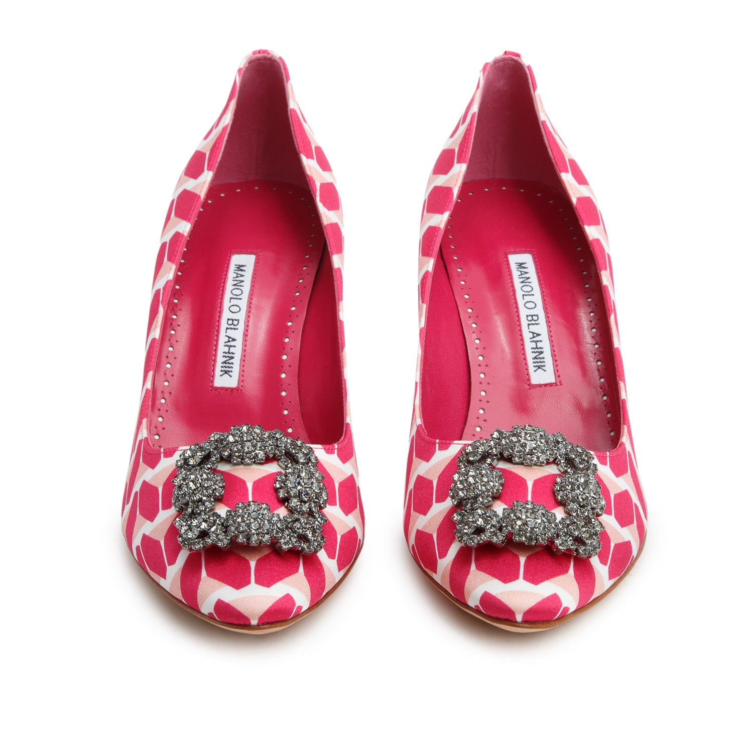 Manolo Blahnik Pink Cosmo Printed Satin Hangisi Pumps, Women's Size 40 w/ Box