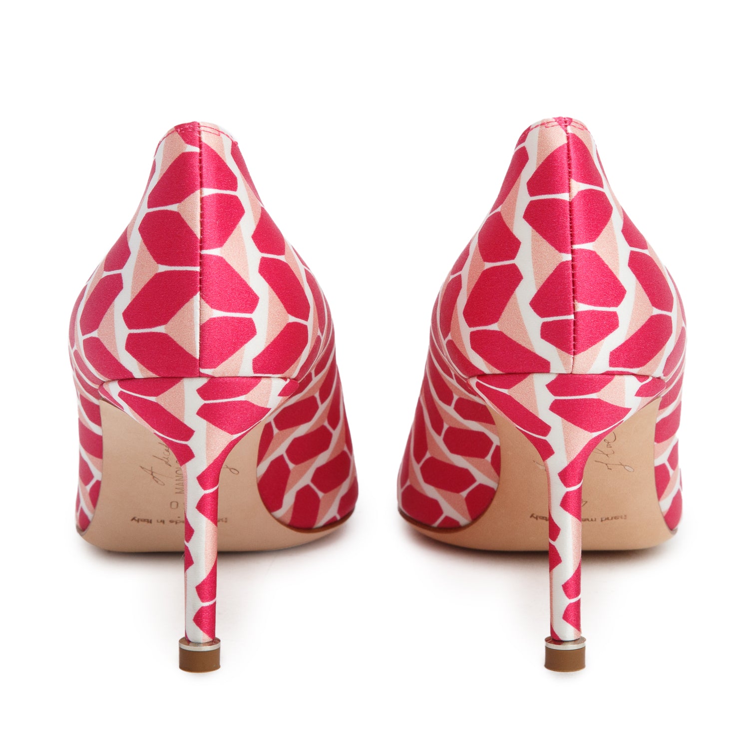 Manolo Blahnik Pink Cosmo Printed Satin Hangisi Pumps, Women's Size 40 w/ Box