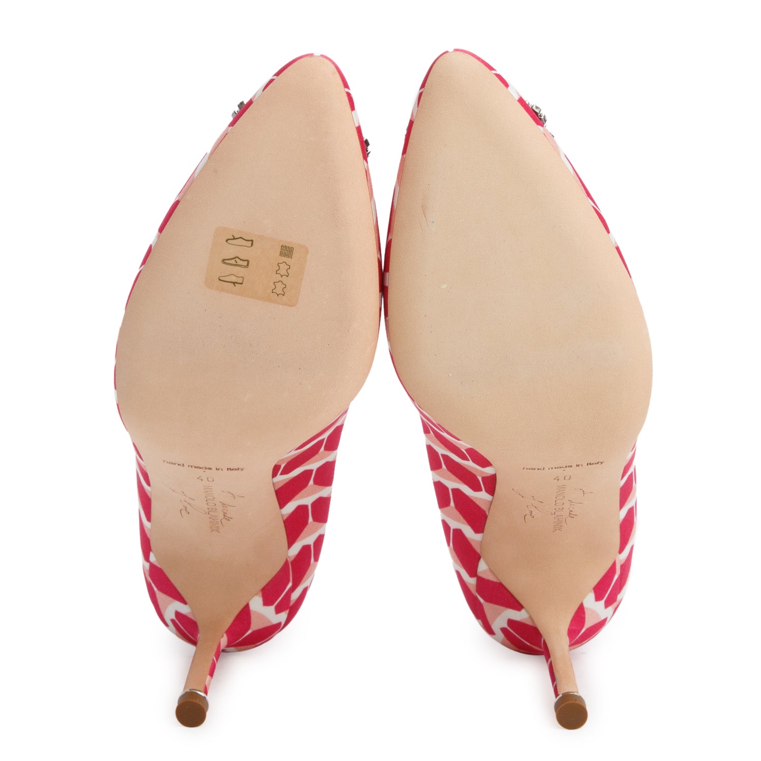 Manolo Blahnik Pink Cosmo Printed Satin Hangisi Pumps, Women's Size 40 w/ Box