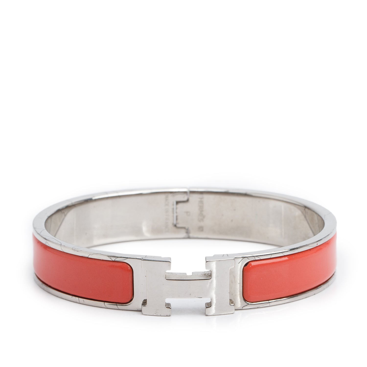 Hermes Palladium Plated Pink Enamel 12 MM Clic H Bracelet w/ Box