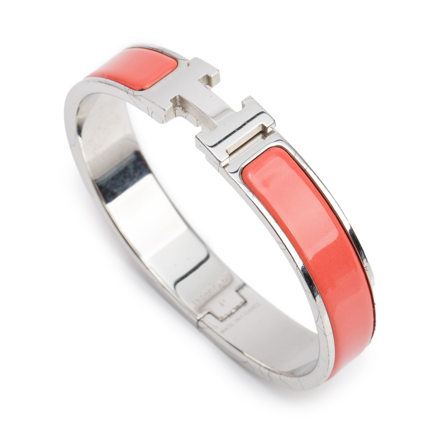 Hermes Palladium Plated Pink Enamel 12 MM Clic H Bracelet w/ Box