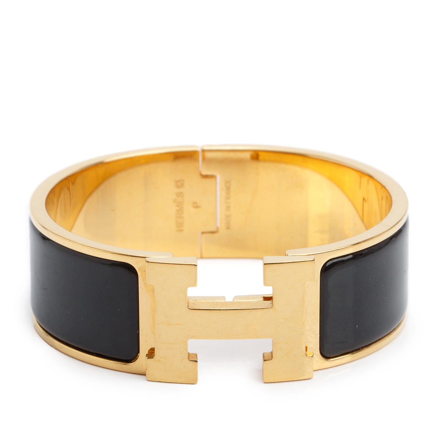 Hermes Gold-Plated Black Enamel Clic Clac H Bracelet