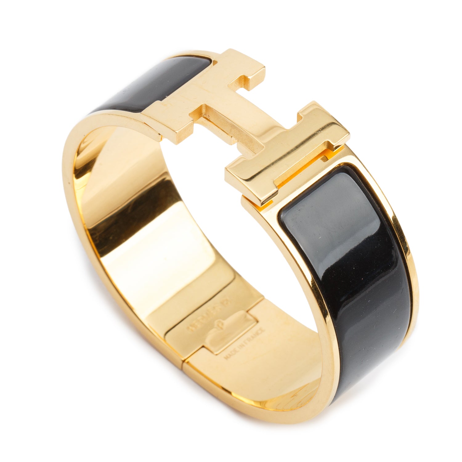 Hermes Gold-Plated Black Enamel Clic Clac H Bracelet