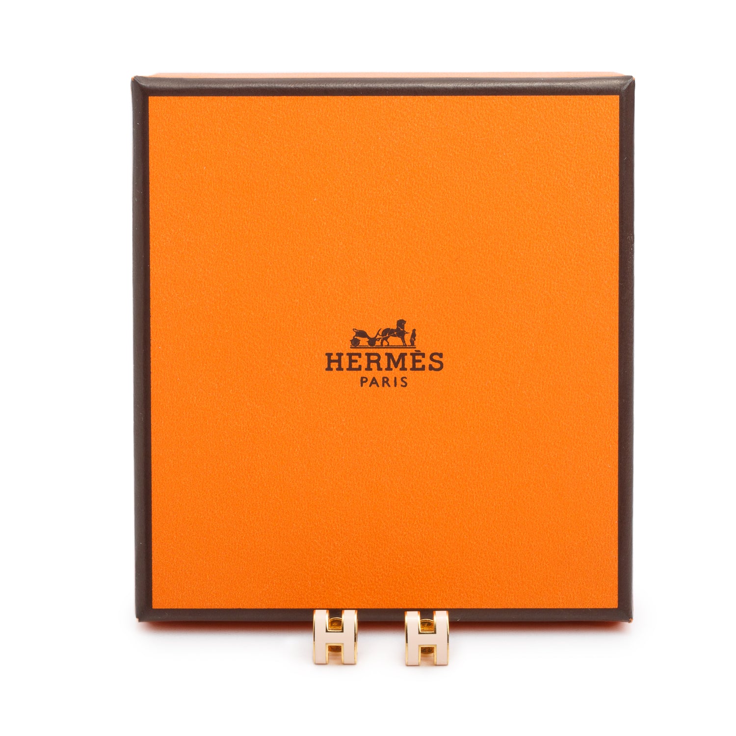 Hermes Gold Plated Pink Lacquered Mini Pop H Earrings w/ Box