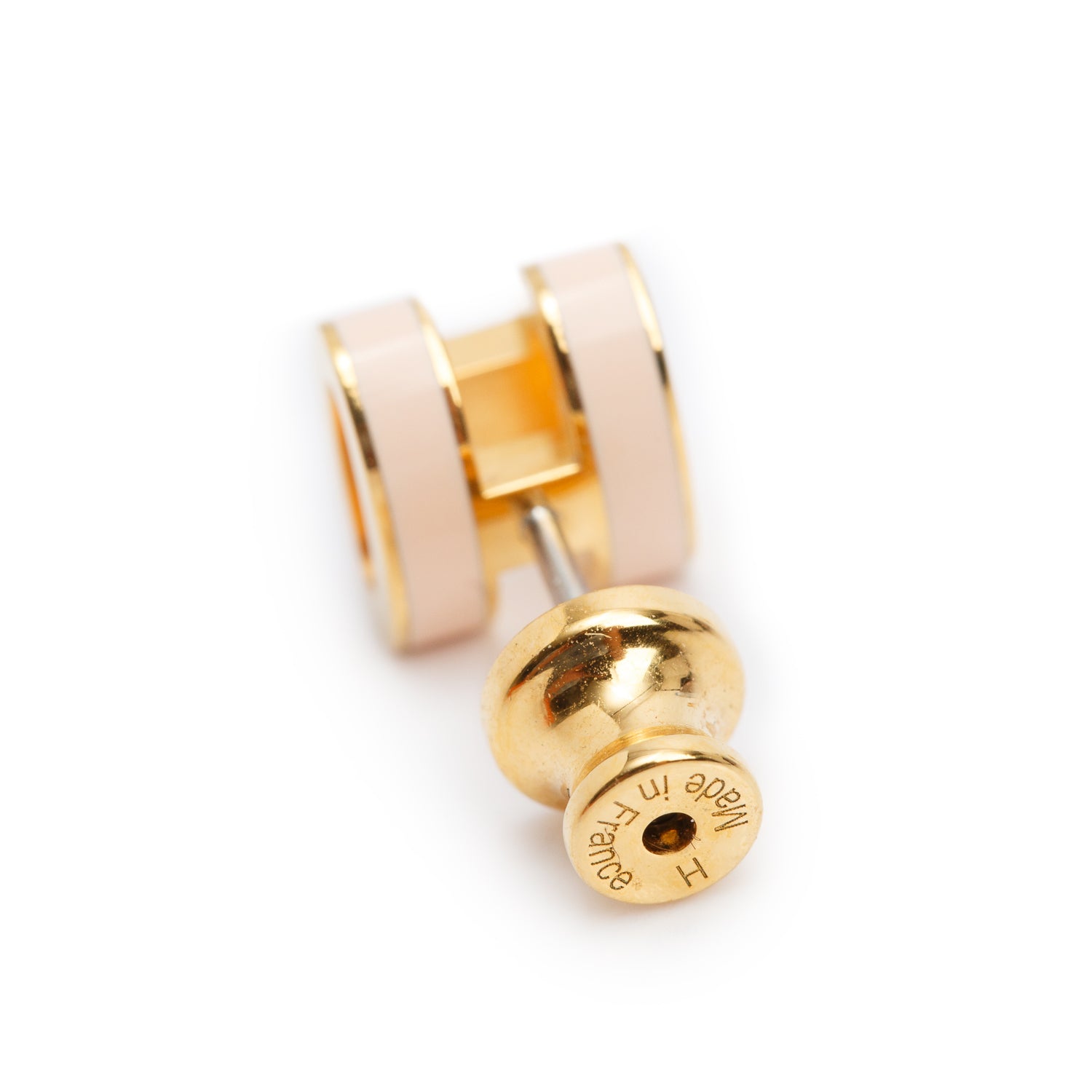 Hermes Gold Plated Pink Lacquered Mini Pop H Earrings w/ Box