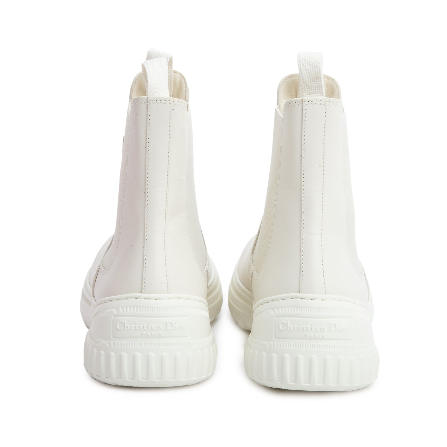 Christian Dior Cream Calfskin Leather D-Racer Chelsea Boots, Women's Size 37.5 w/ Box