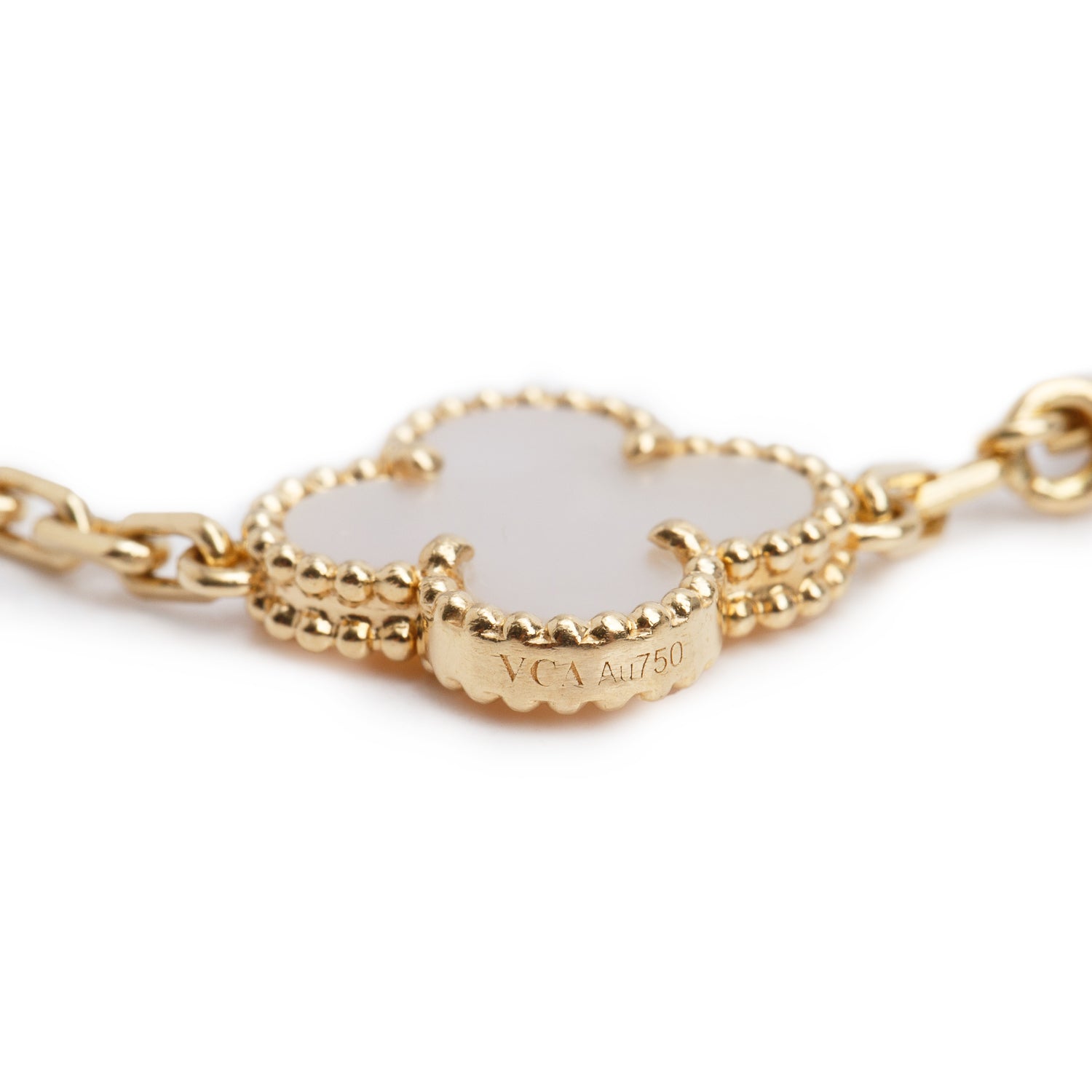 Van Cleef & Arpels 18k Yellow Gold Vintage Alhambra 5 Motif Mother of Pearl Bracelet w/ Box & Certificate