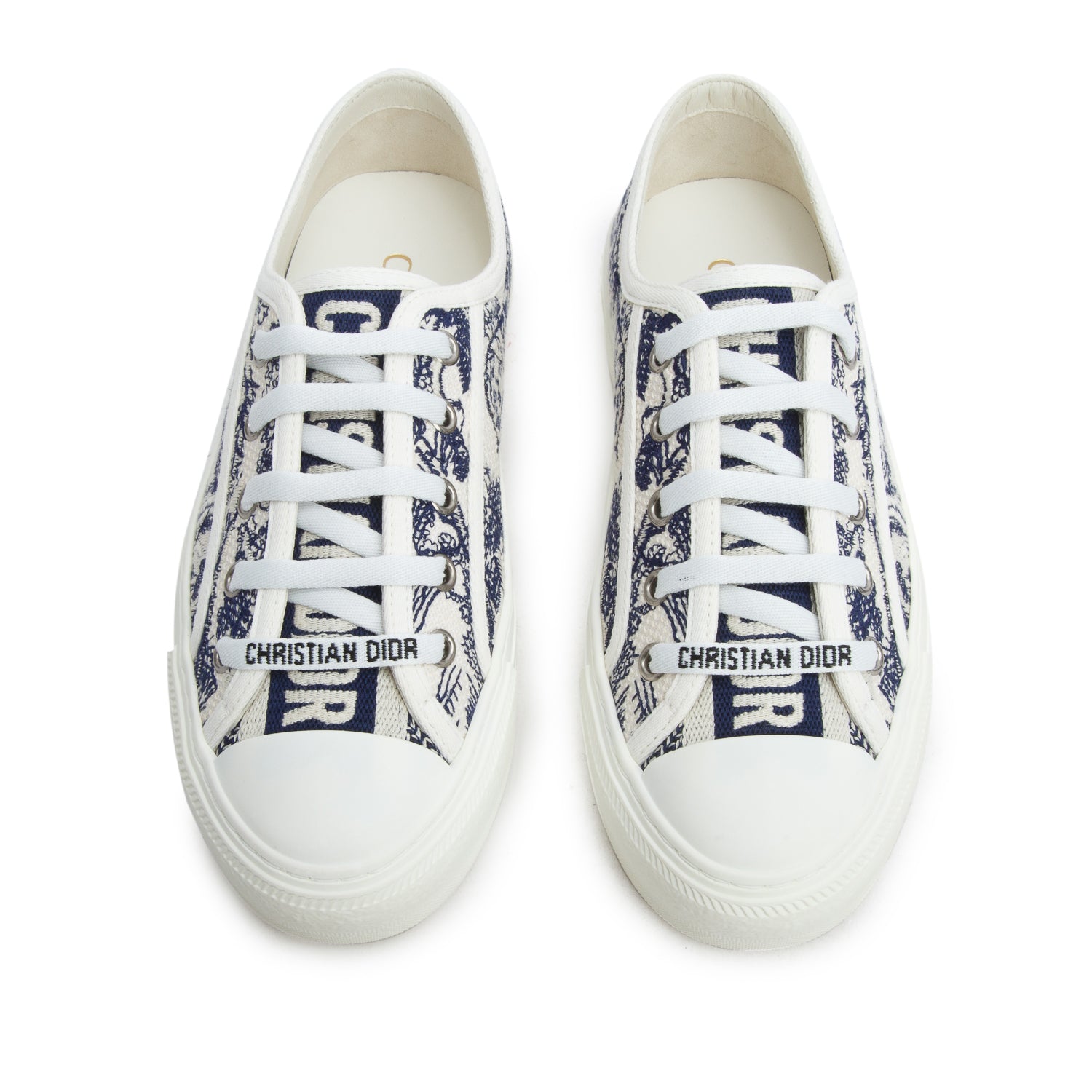 Christian Dior 2021 Blue Toile de Jouy Embroidered Cotton Walk'n'Dior Sneakers, Women's Size 35 w/ Box