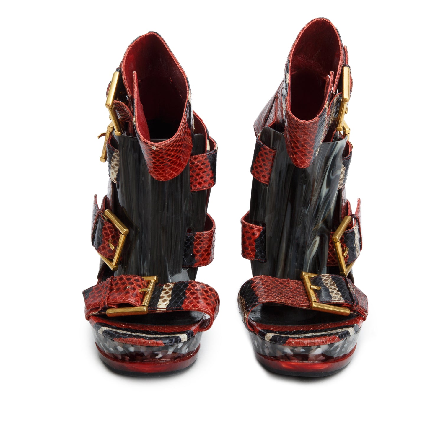 Alexander Mqueen Multicolor Plexiglass & Python Maya Sandals, Women's Size 39
