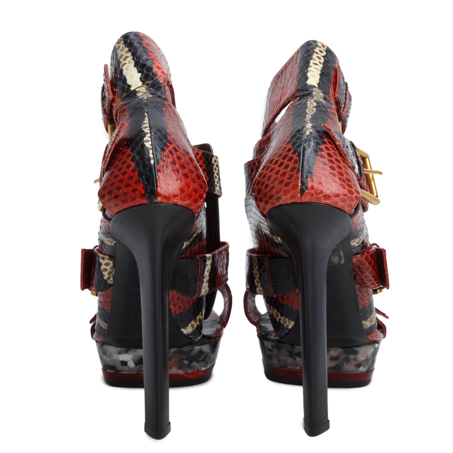 Alexander Mqueen Multicolor Plexiglass & Python Maya Sandals, Women's Size 39