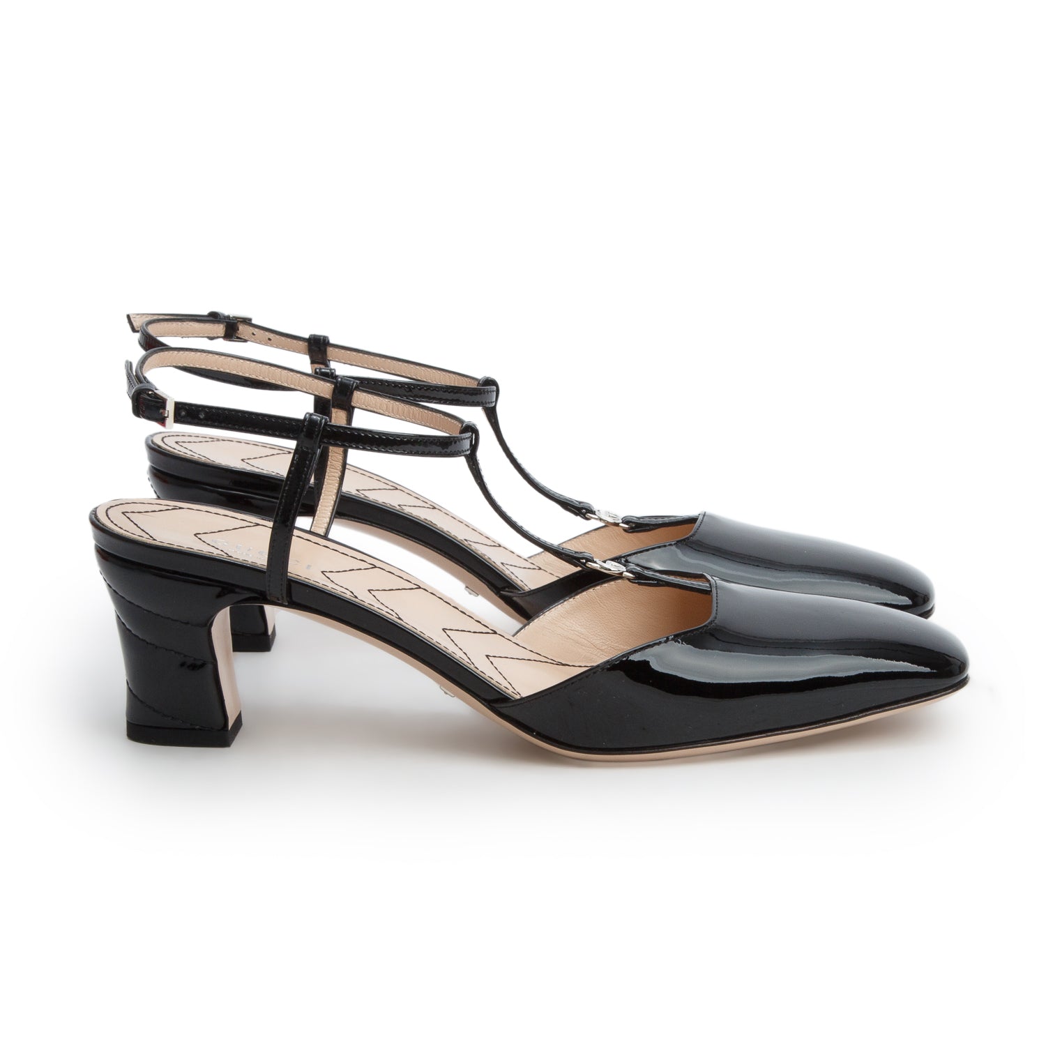Gucci Black Patent Leather Charlotte Petite GG Slingback Pumps, Women's Size 39.5 w/ Box