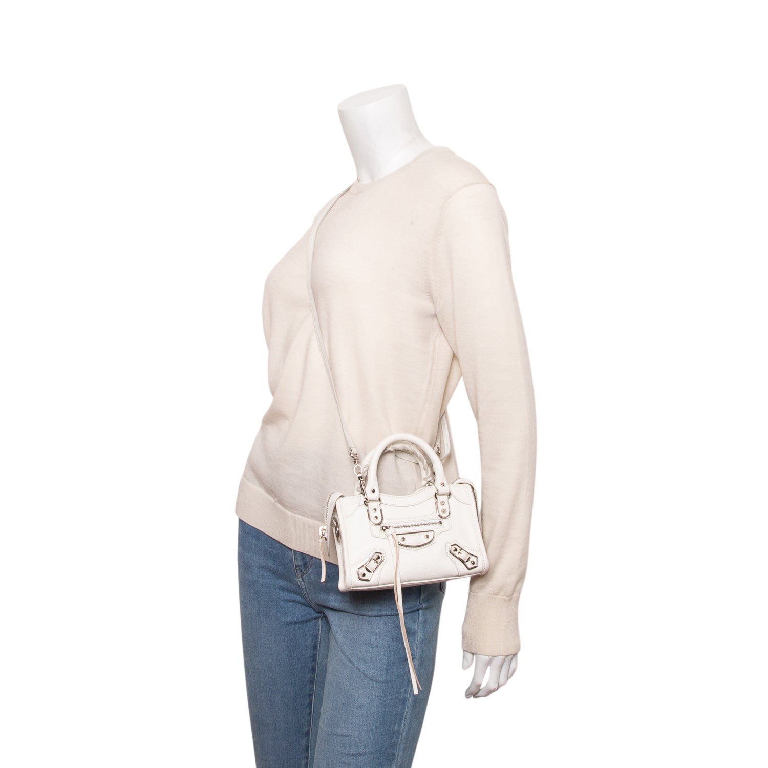 Balenciaga White Arena Lambskin Neo Classic Hardware Nano City Crossbody w/ Box, Receipt & Strap