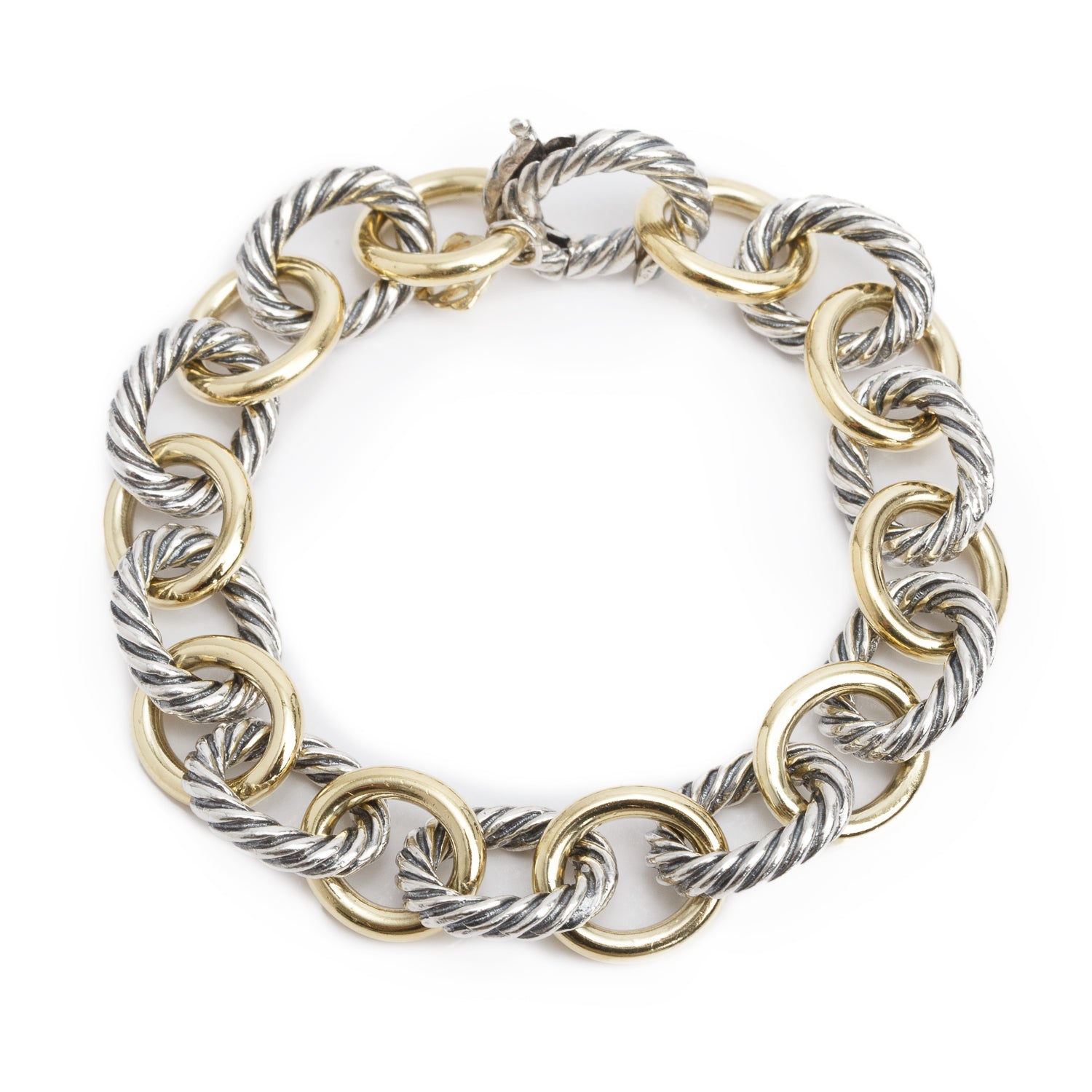 David Yurman Sterling Silver & 18k Yellow Gold Oval Link Chain Bracelet, 12 MM w/ Box