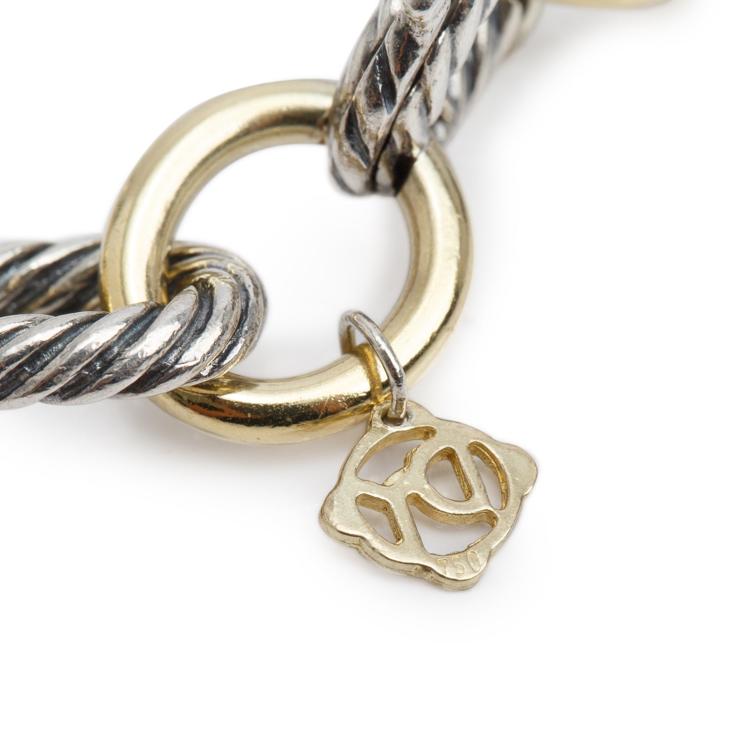 David Yurman Sterling Silver & 18k Yellow Gold Oval Link Chain Bracelet, 12 MM w/ Box