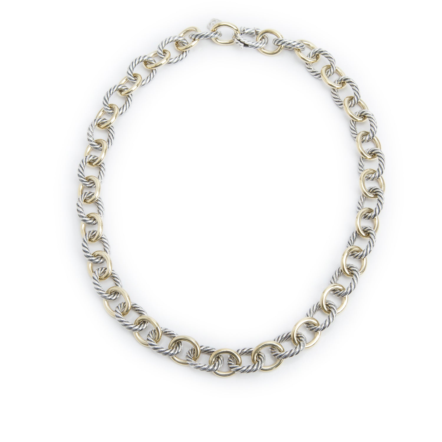 David Yurman Sterling Silver & 18k Yellow Gold Oval Link Chain Necklace, 12MM w/ Box