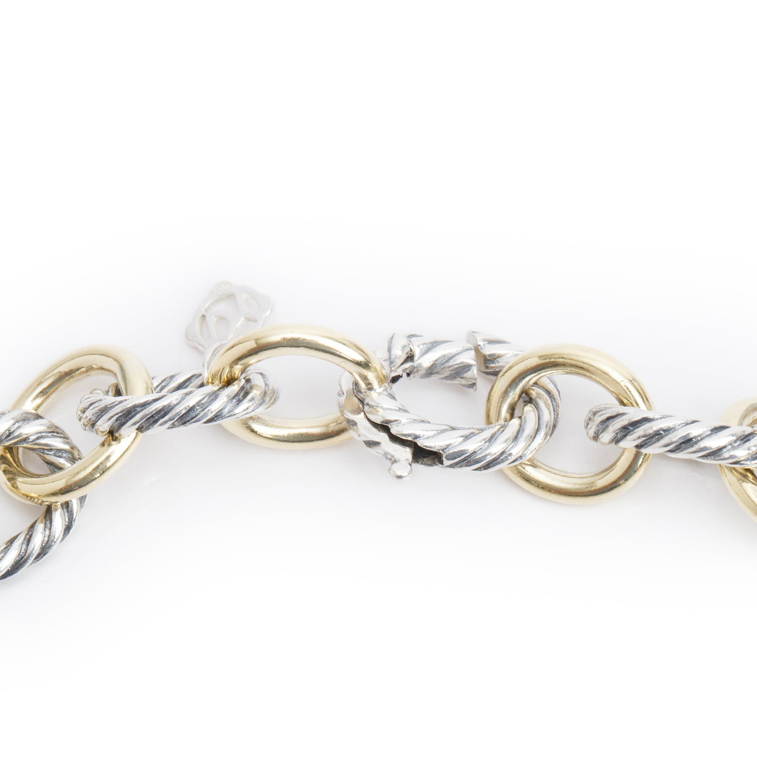 David Yurman Sterling Silver & 18k Yellow Gold Oval Link Chain Necklace, 12MM w/ Box