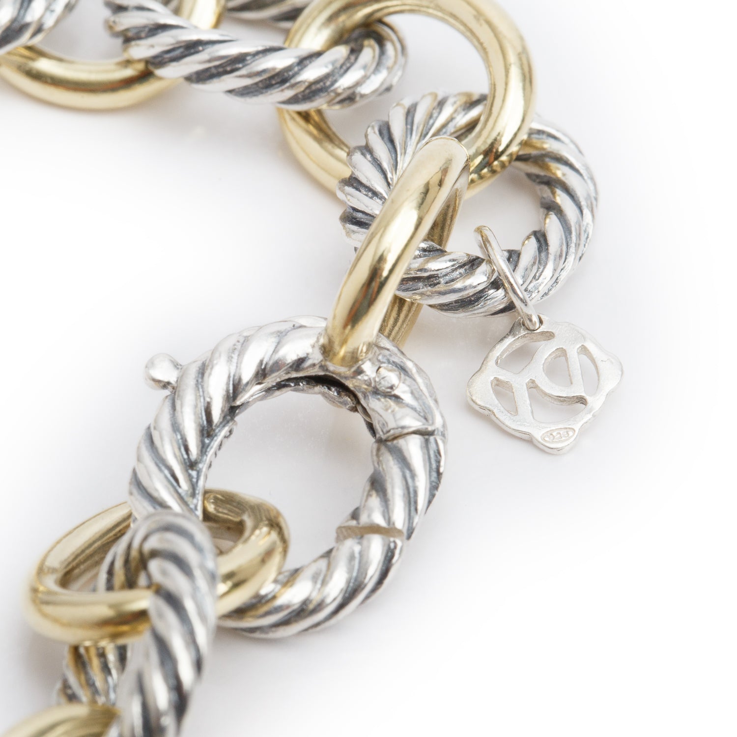 David Yurman Sterling Silver & 18k Yellow Gold Oval Link Chain Necklace, 12MM w/ Box